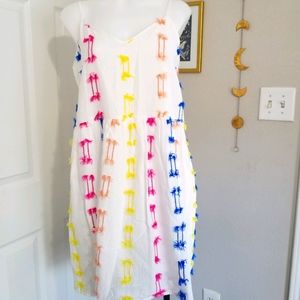 Lou & Grey Cotton Babydoll Dress M NWT White Neon Summer Staple!